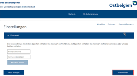 Bewerberportal - Profil löschen