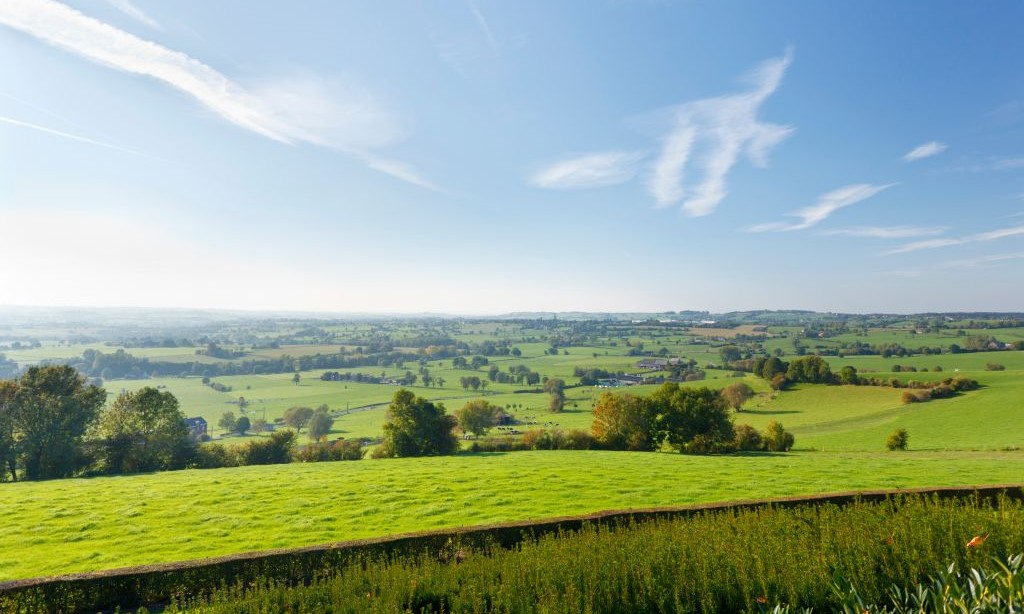 Ein ostbelgisches Landschaftsbild mit Blick über grüne Wiesen