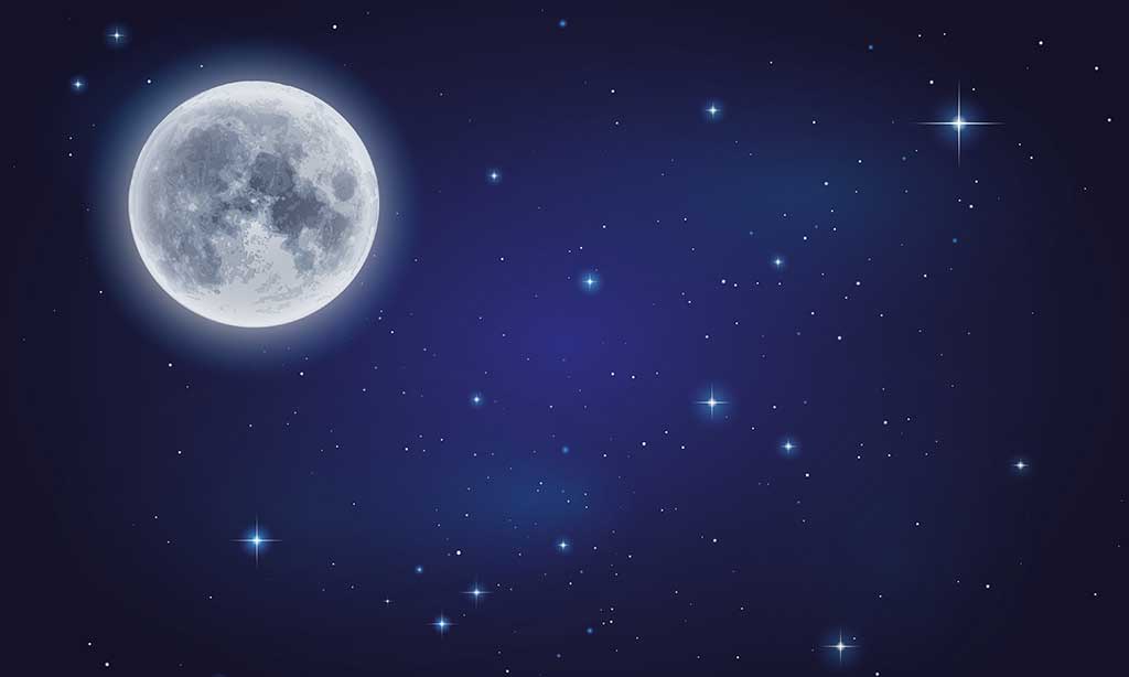 Nachthimmel mit Mond und Sternen